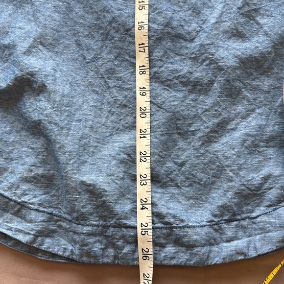 Free People Show Me Some Shoulder Chambray Cotton Linen Denim Off Shoulder Top - Picture 7 of 13